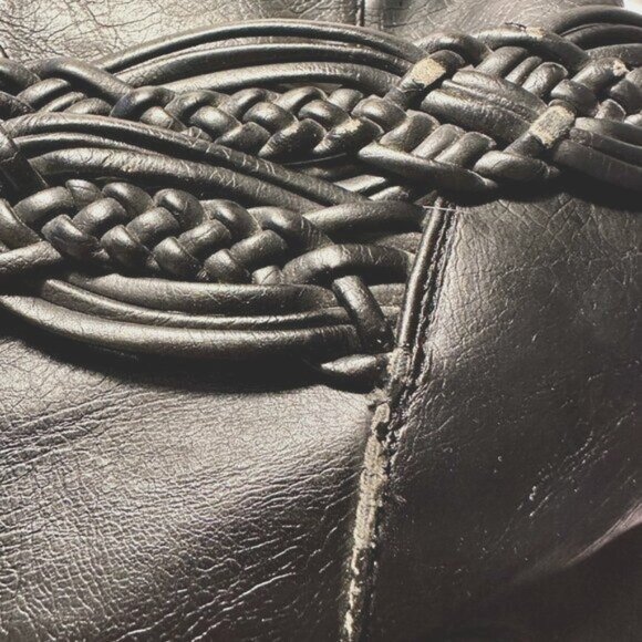 Knee HigWomen's Y2K Slouch Vegan Leather Boots with Buckles Black Size 8M 4" Hee - Picture 9 of 9